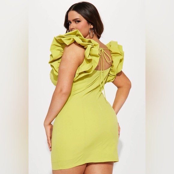 Chartreuse Ruffle Mini Dress - Picture 2 of 4